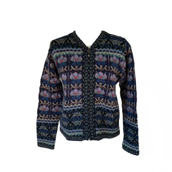 Squaw Valley 80's Vintage Wool Ski Sweater Front Zip Ladies' Medium - Picture 1 of 11